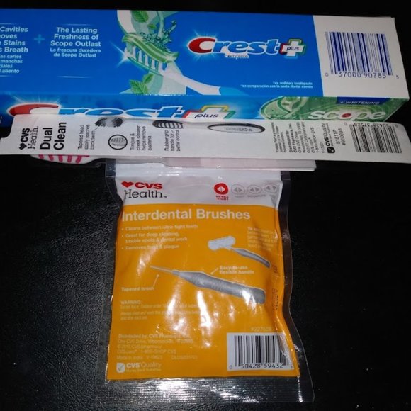 3pc LOT CREST SCOPE TOOTHPASTE/CVS SOFT TOOTHBRUSH/CVS 32pc INTERDENTAL BRUSHES - Picture 2 of 4
